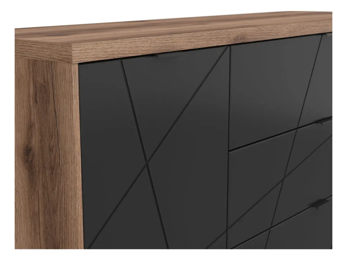 Cómoda Forn 156 cm con puertas y 3 cajones roble delano oscuro/negro mate