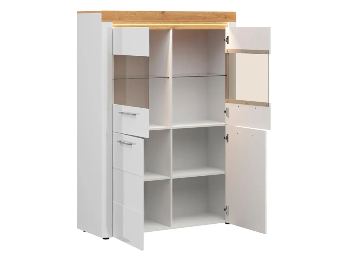 Vitrina Horton 119 cm con 4 puertas blanco brillo