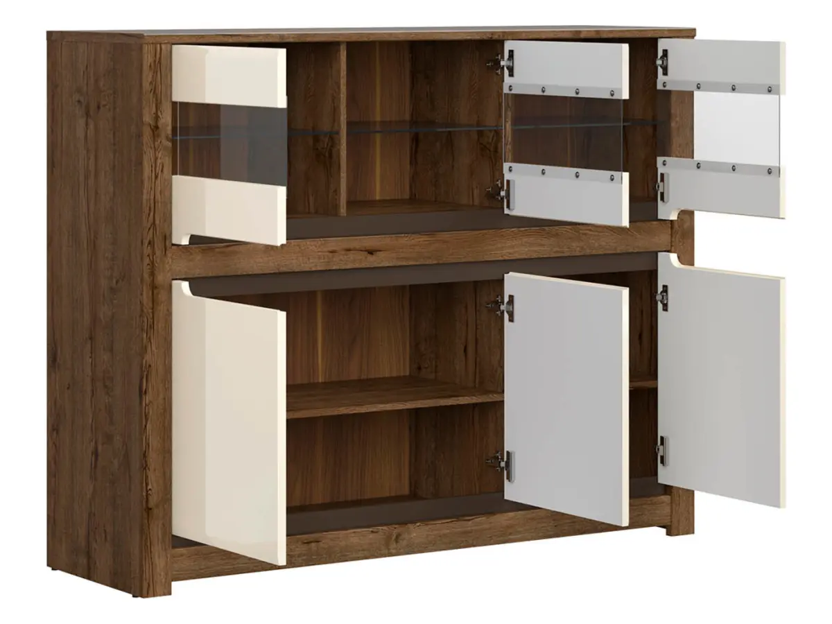 Vitrina Ruso 149 cm con 6 puertas roble april/brillo perlado