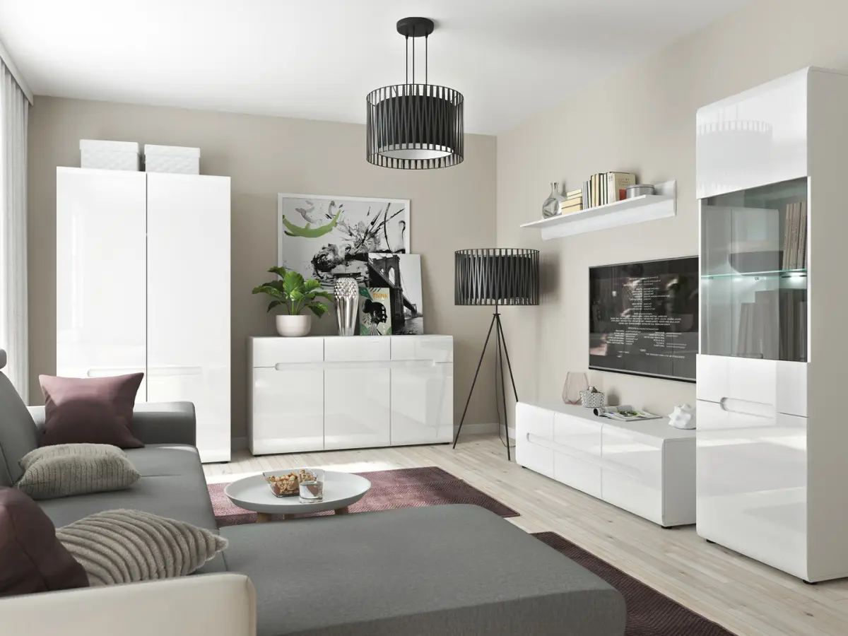 Mueble Azteca Trio 105 cm de cuatro puertas blanco brillo