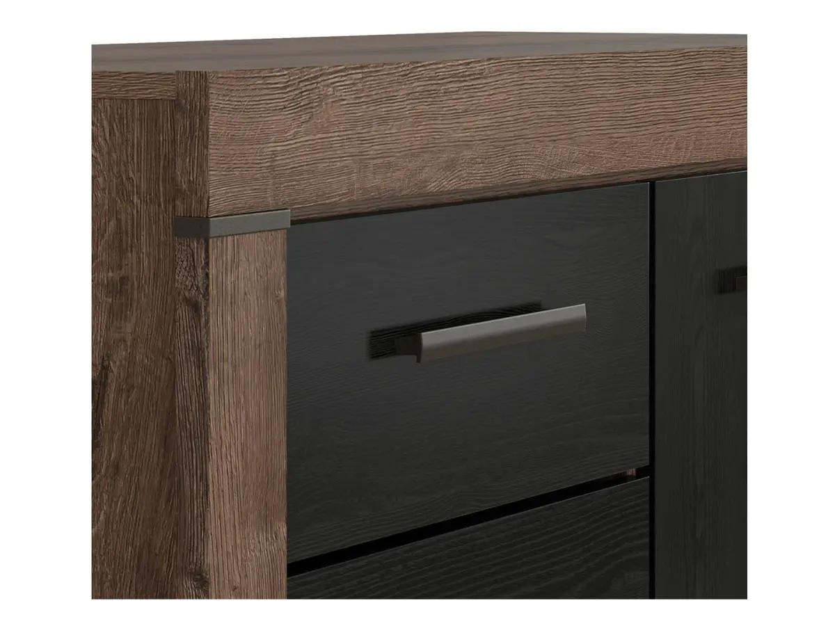 Cómoda Balin 112 cm con puertas y 3 cajones roble monastery/roble negro