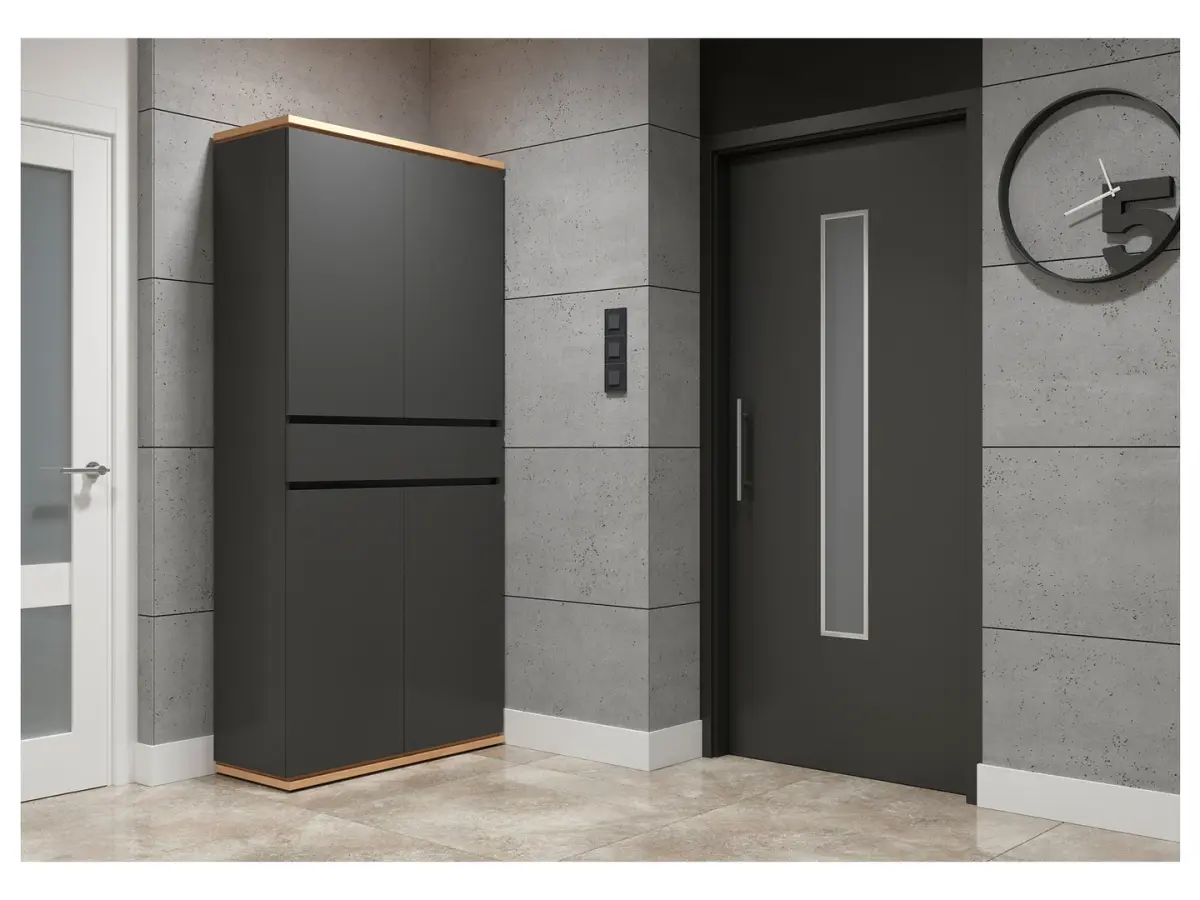 Mueble para pasillo Yamael 90 cm con 4 puertas y un cajón grafito