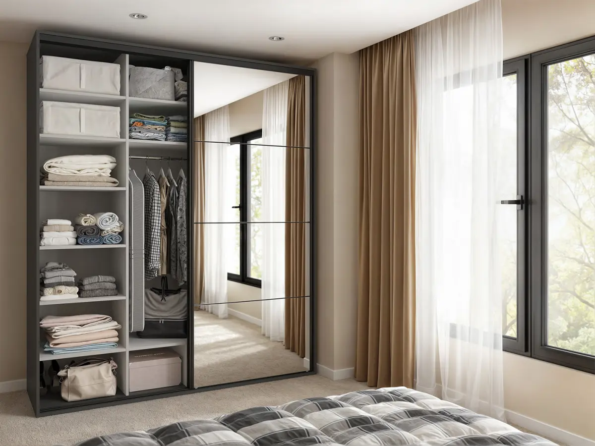 Armario de puertas correderas Flex 200 cm con espejo grafito/roble artisan