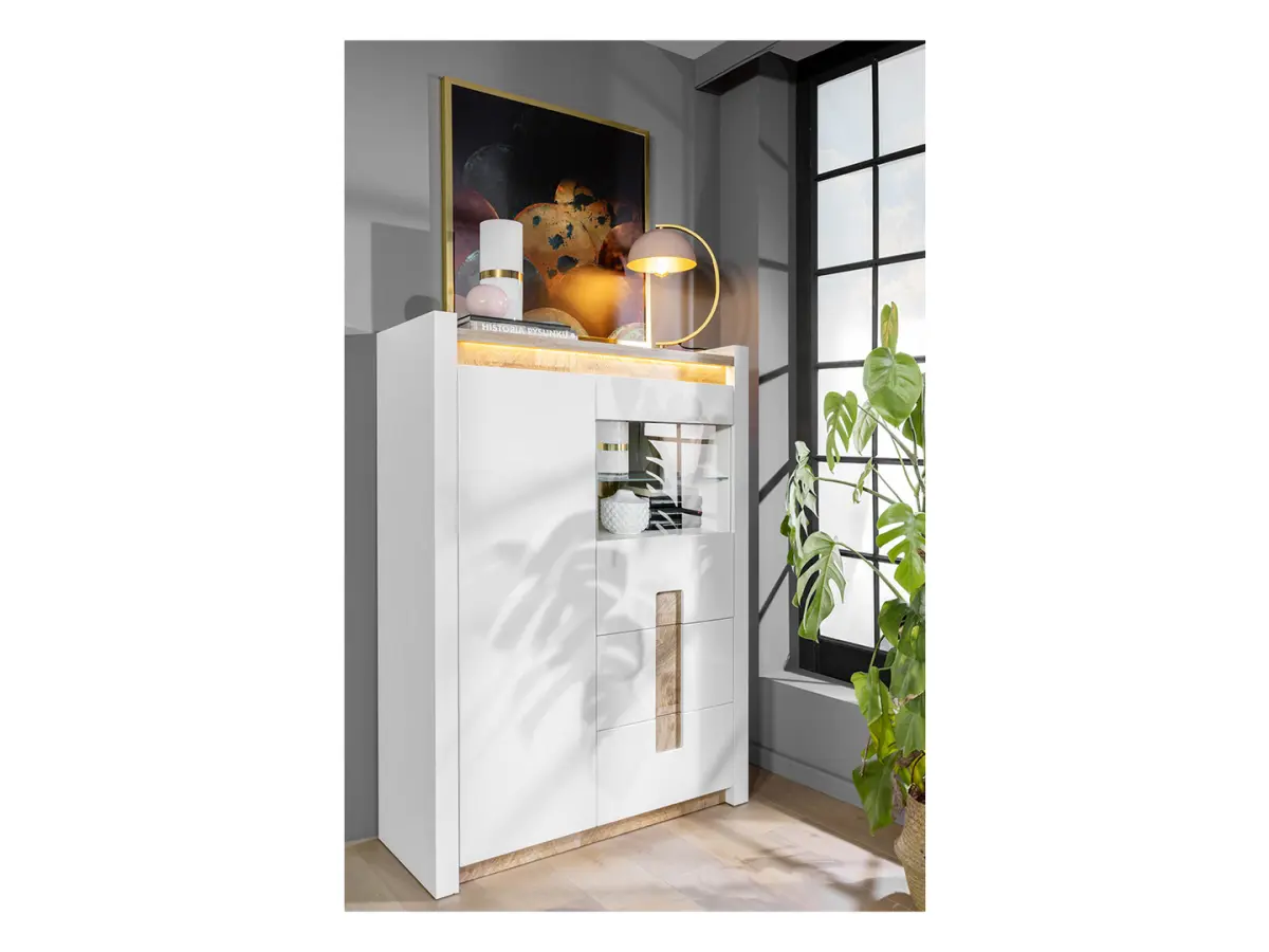 Vitrina Alameda 102 cm con 2 puertas y 2 cajones blanco brillo