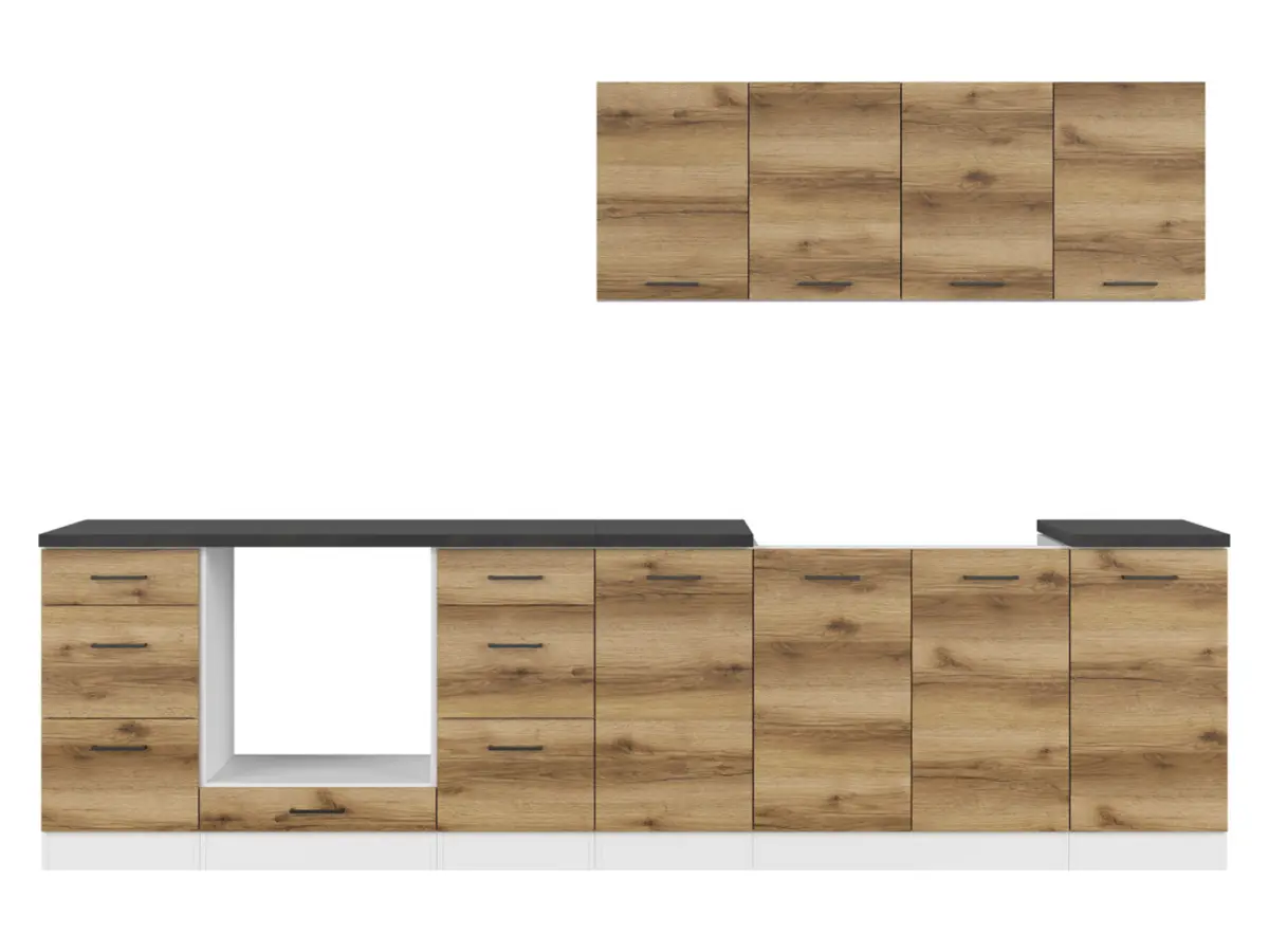 Conjunto de cocina Junona Line 300 cm roble delano claro con encimera