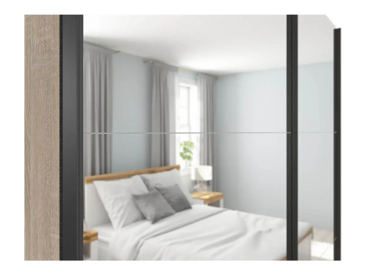 Armario de puertas correderas Tetrix 183 cm con espejo roble sonoma