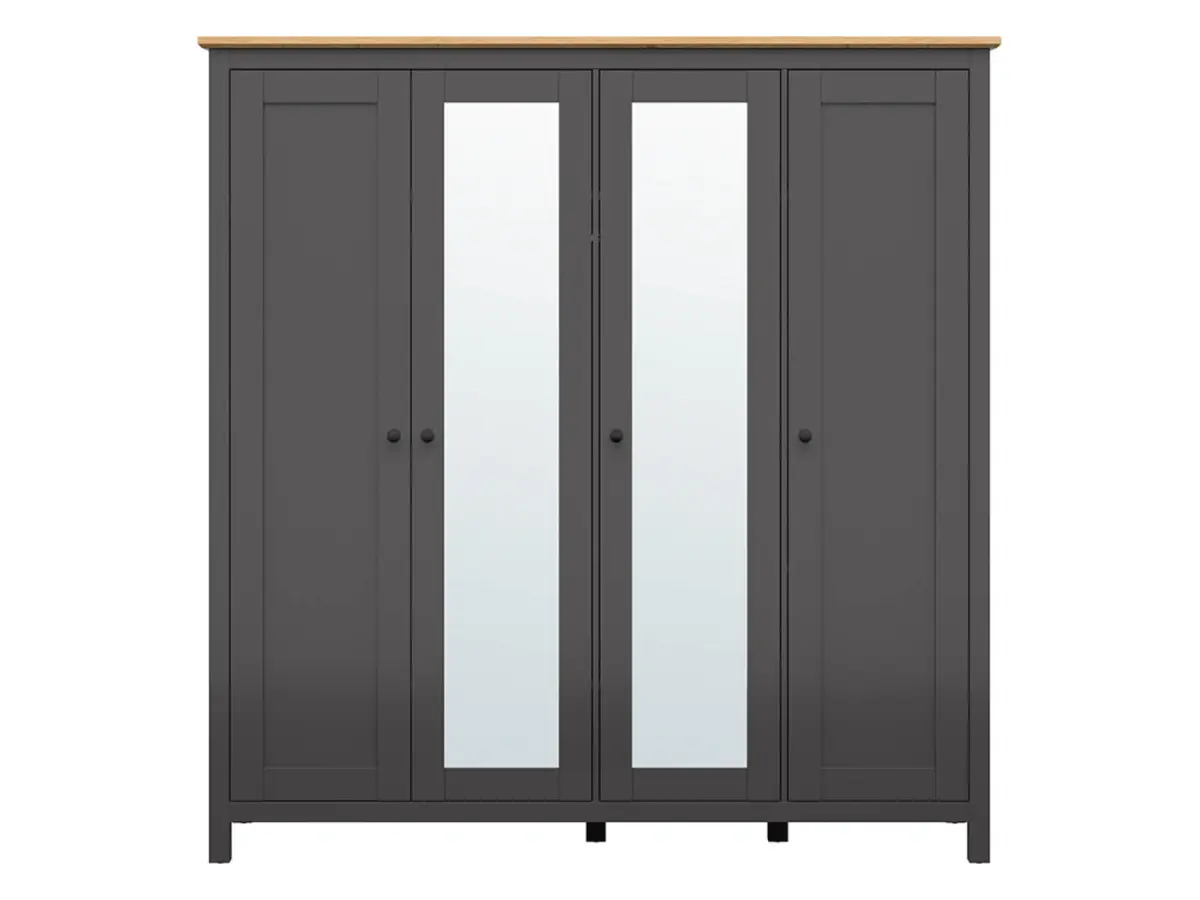 Armario de cuatro puertas Hesen 197 cm con espejo grafito/roble artisan