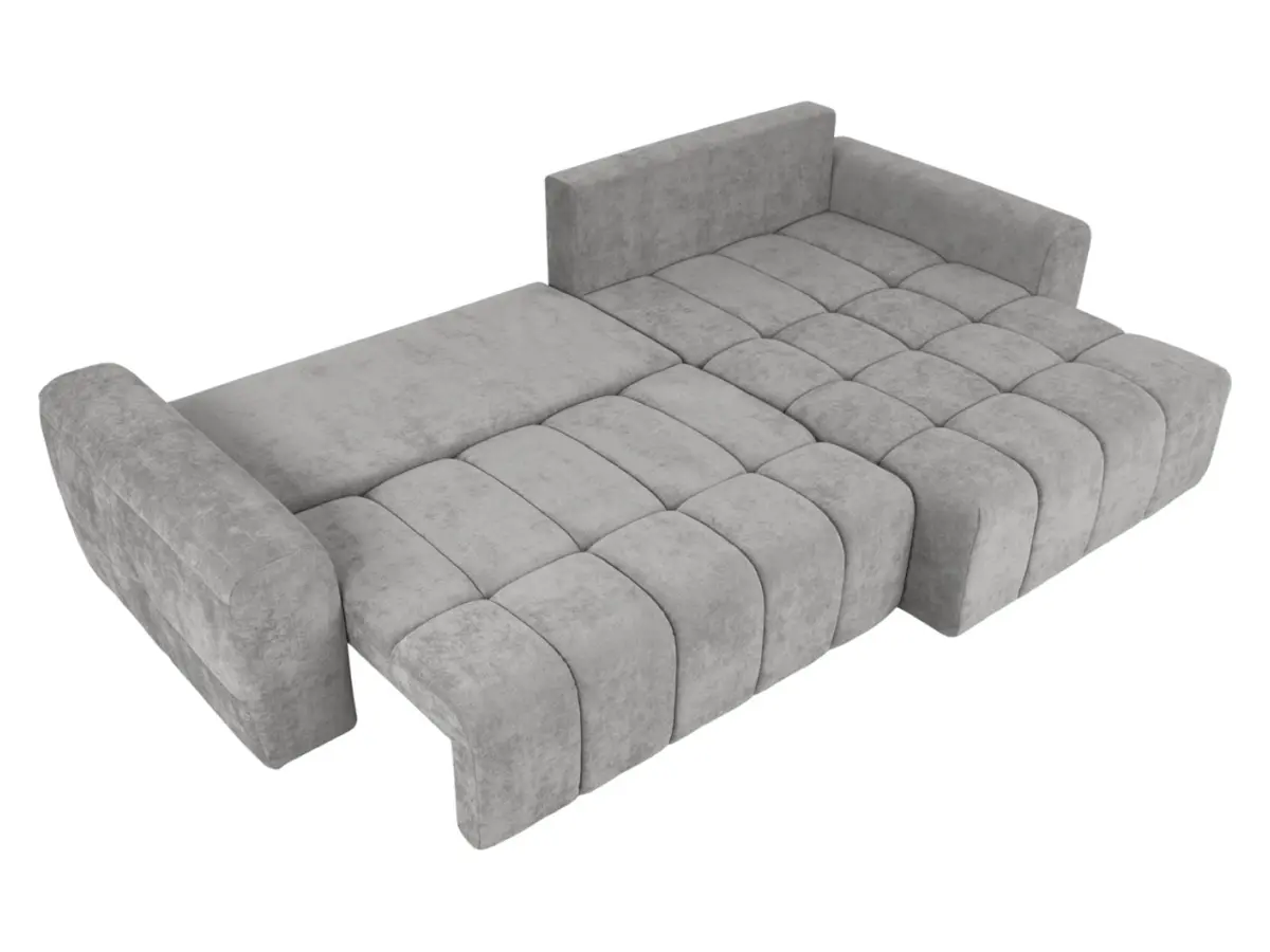 Sofá rinconera derecho Chill_Me convertible con arcón, chenilla gris