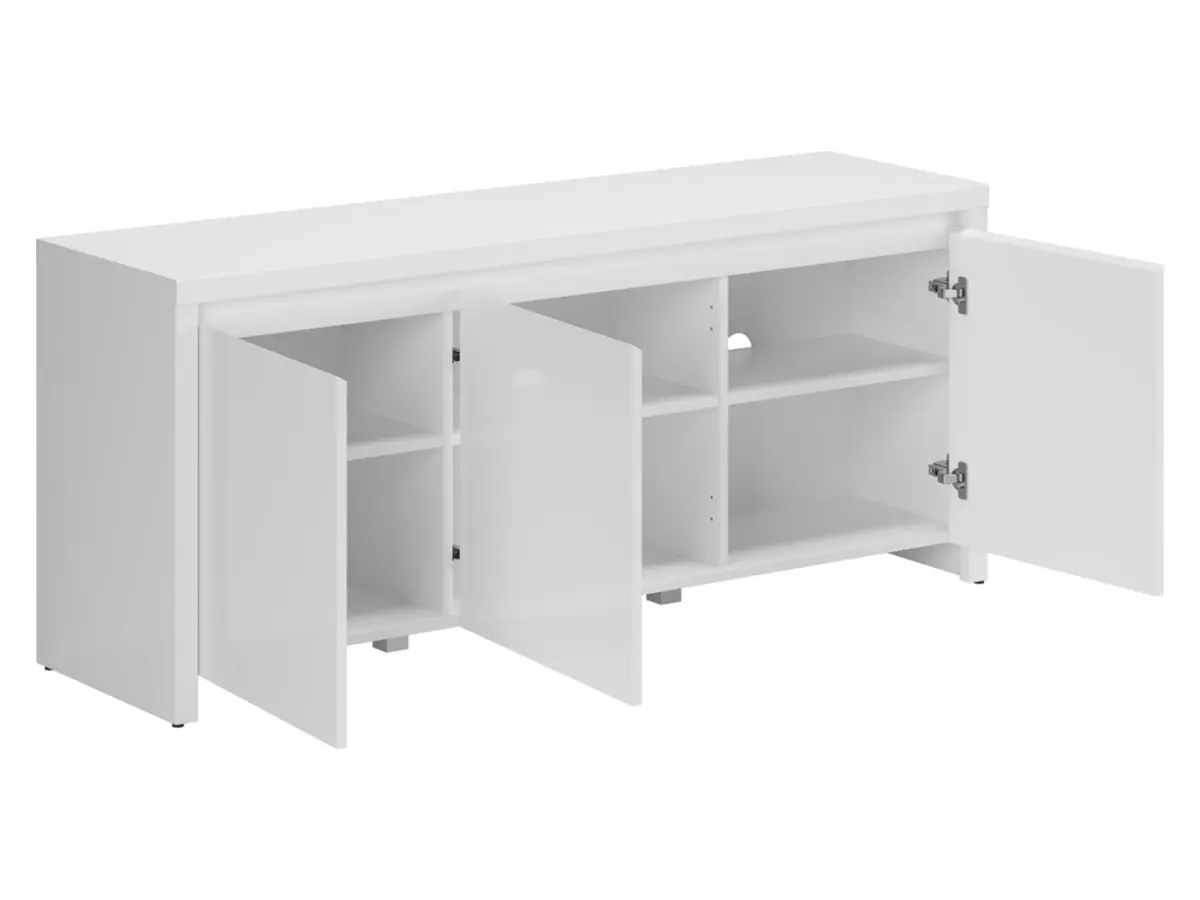 Szafka RTV Larios 143 cm z 3 drzwiami biały/biały połysk
