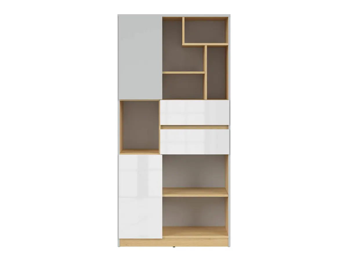 Estantería Nandu 80 cm con 2 puertas 2 cajones y 7 estantes gris claro/roble polaco