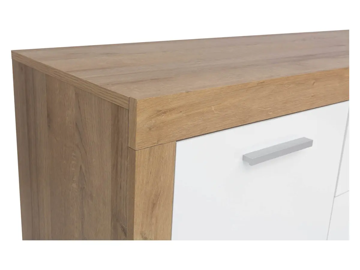 Cómoda Balder 155 cm con 2 puertas y 4 cajones roble riviera/blanco brillo