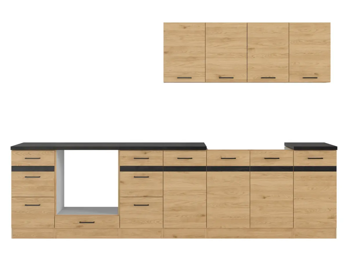 Conjunto de cocina Junona Line 300 cm roble bernstein con encimera