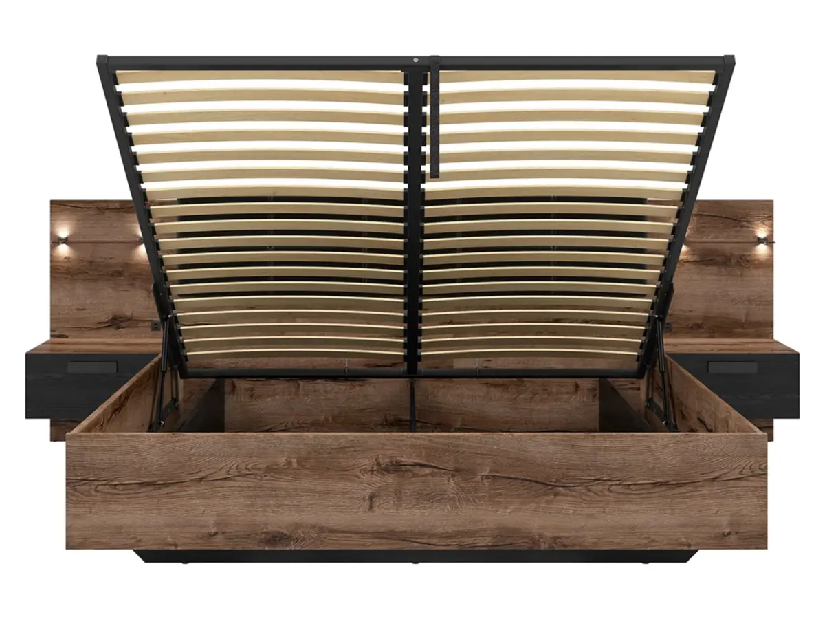 Conjunto Kassel cama 160 y mesitas de noche roble monastery/roble negro