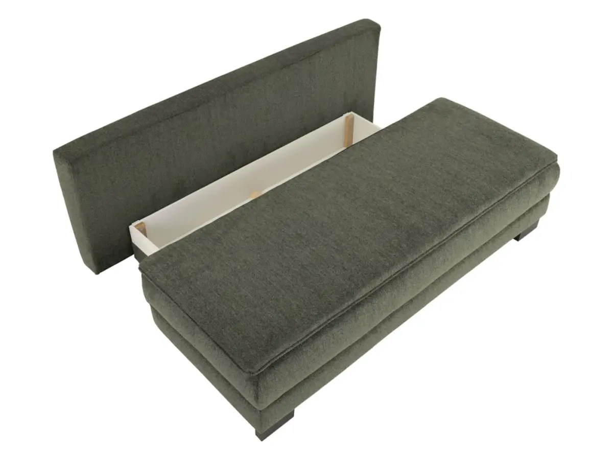 Sofá de tres plazas Lindon convertible con arcón chenilla verde