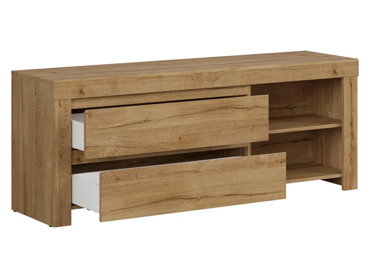 Mueble RTV Holten 156 cm con 2 cajones y estante roble waterford