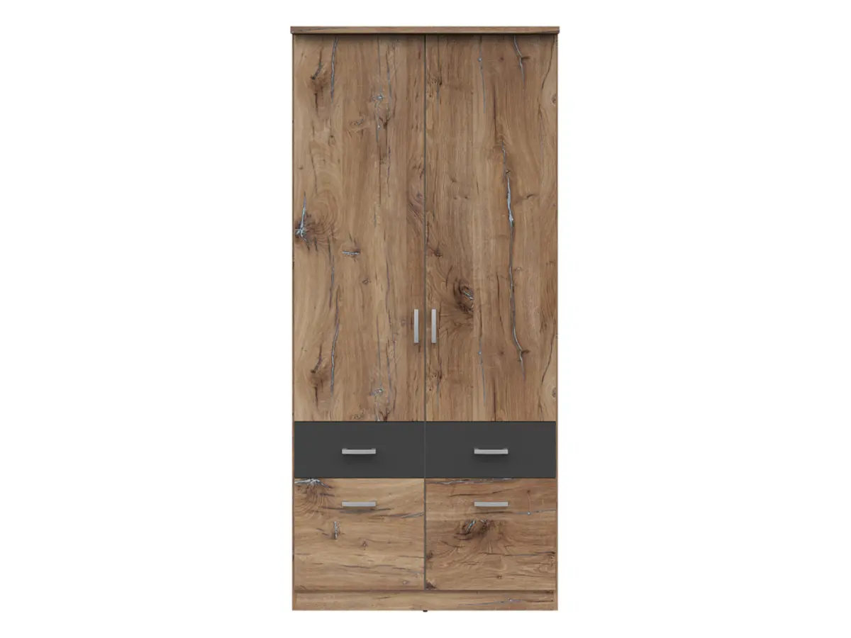 Armario de dos puertas Brando-2 91 cm con cajones roble flagstaff oscuro
