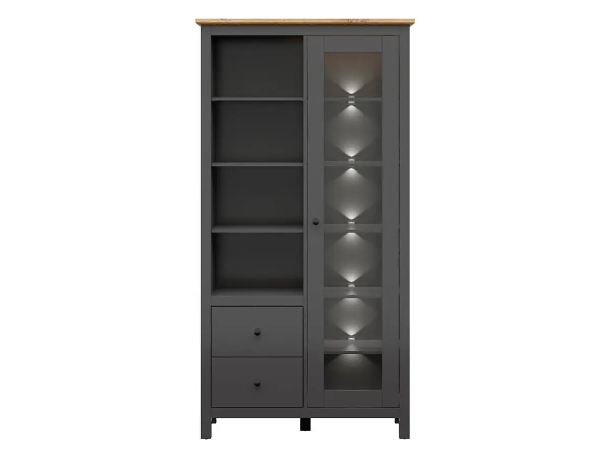 Witryna Hesen 106 cm z drzwiami i 2 szufladami grafit