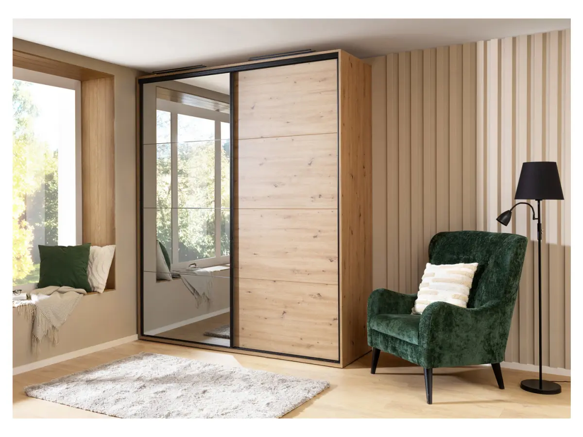 Armario corredero Flex 200 cm con espejo roble artisan