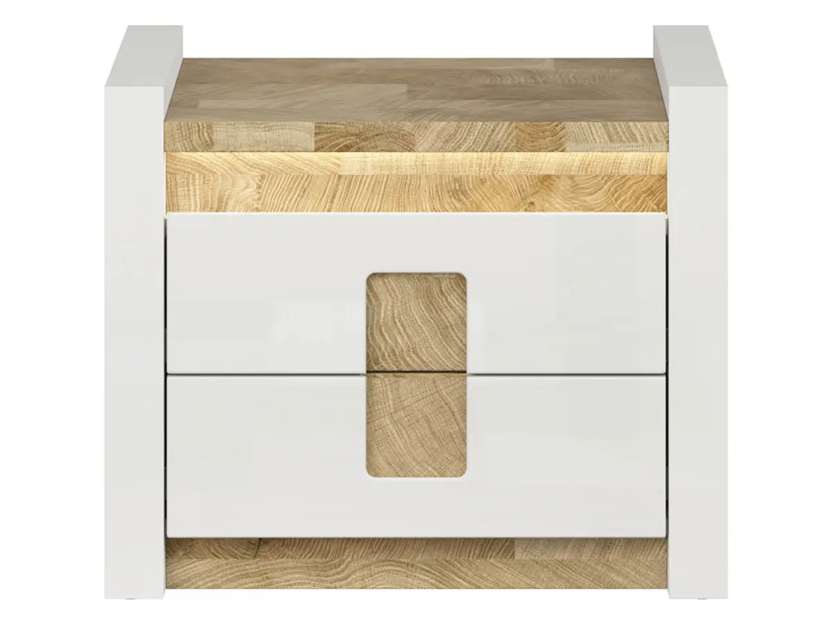 Mesita de noche Alameda 62 cm con cajones blanco brillo/roble westminster