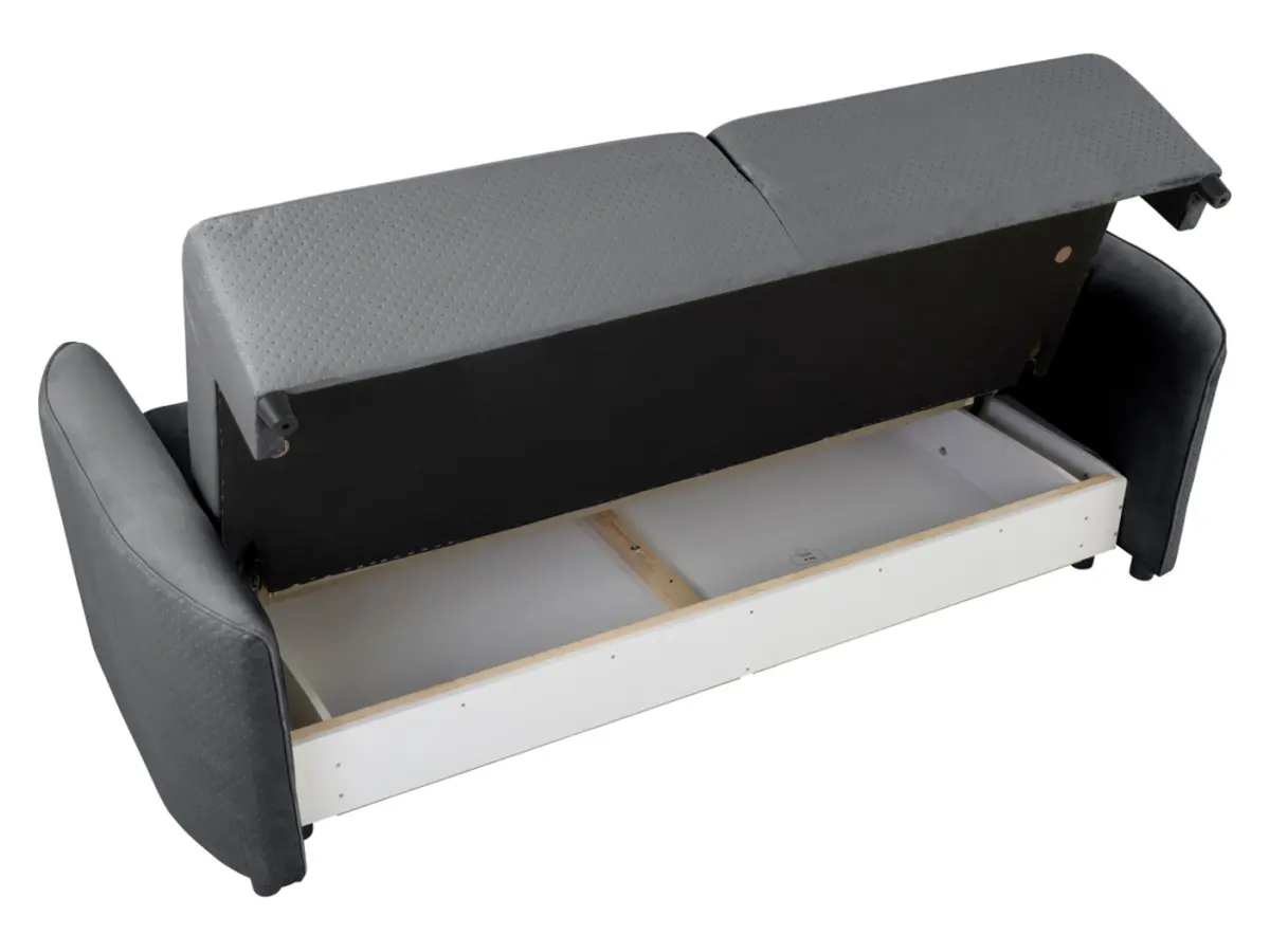 Sofá cama de tres plazas Akaro plegable con contenedor, terciopelo gris