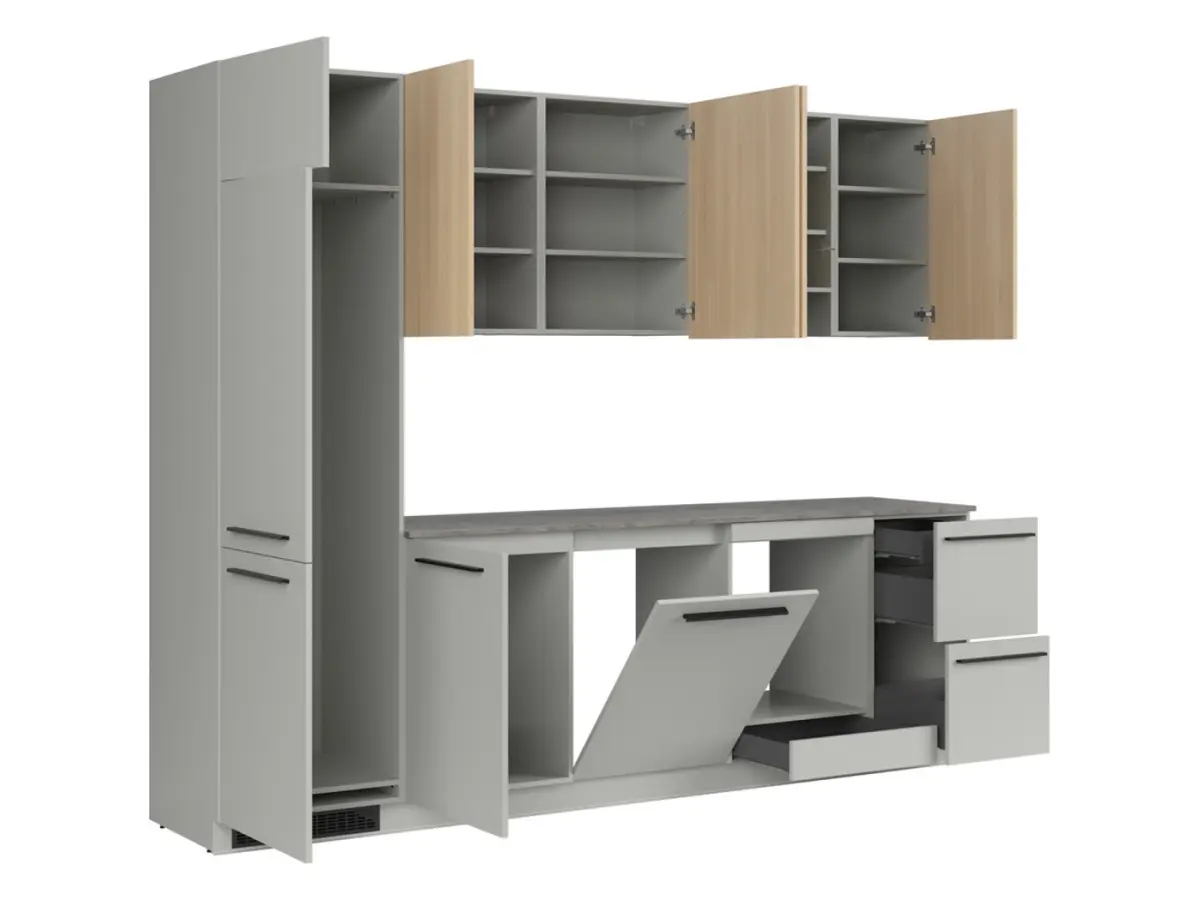 Conjunto de cocina Milino Medium A 285 cm gris/roble con encimera