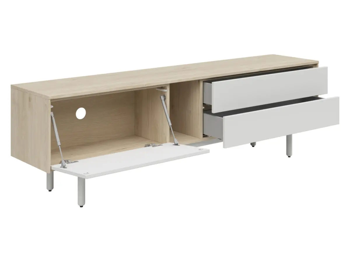 Mueble RTV Ema 180 cm con puertas y 2 cajones nogal jackson hickory/gris claro