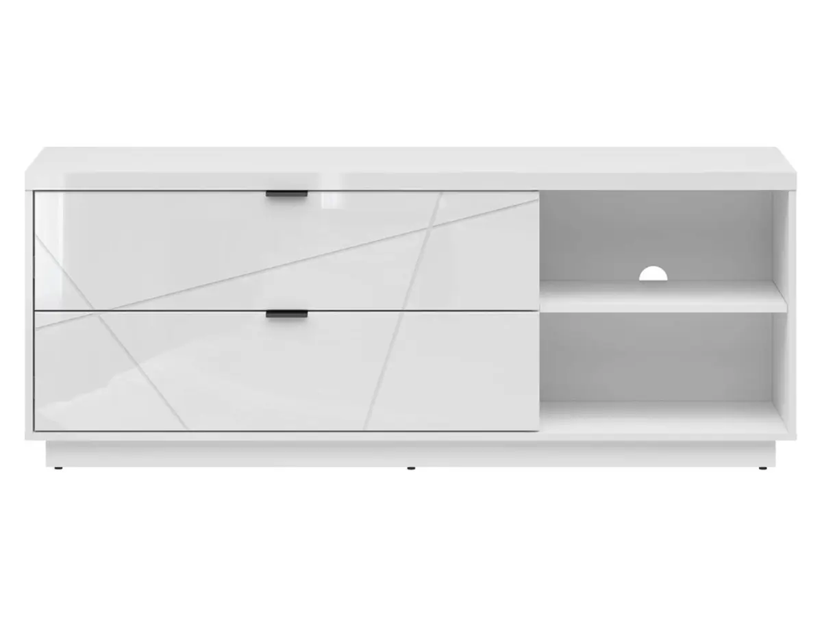 Mueble RTV Forn 156 cm con 2 cajones y estante blanco brillo
