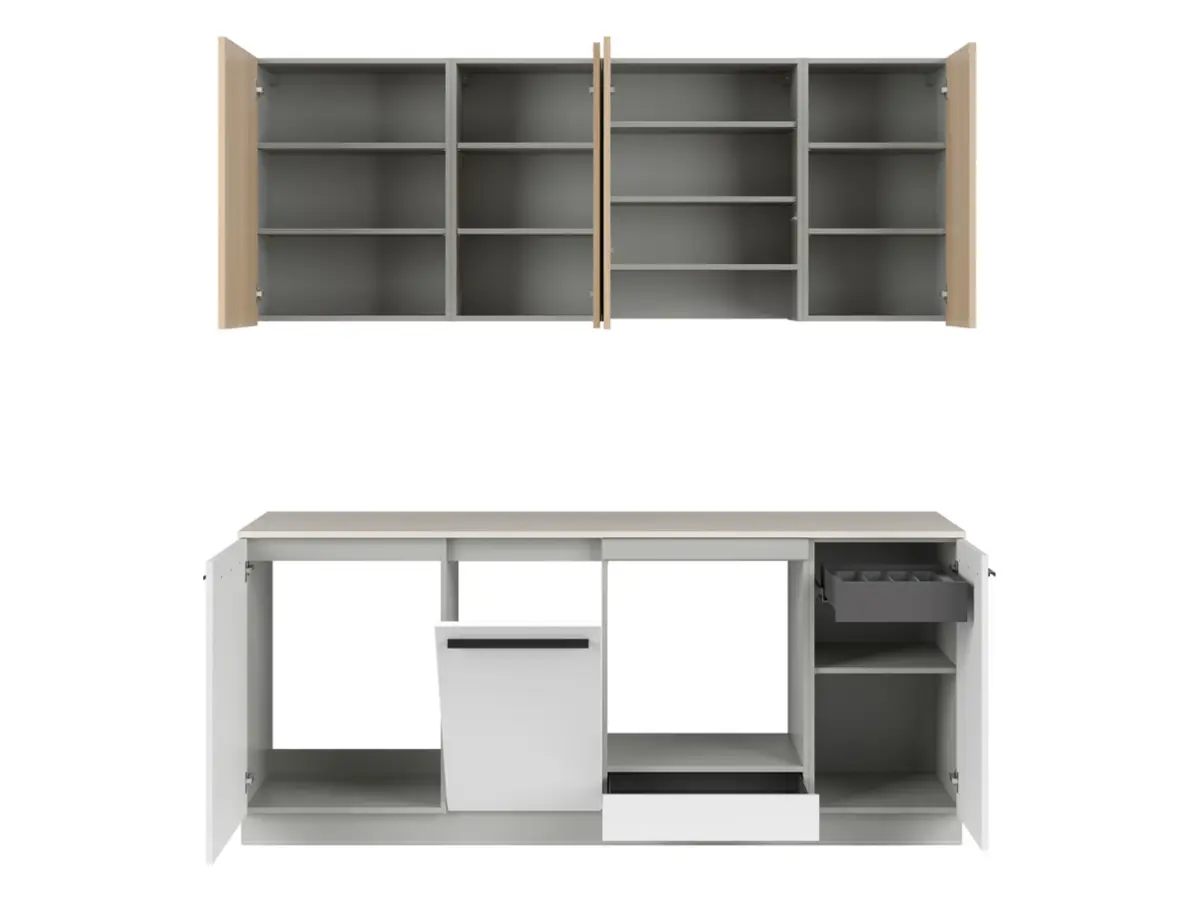 Kitchen set Milino Small 210 cm white/oak with worktop