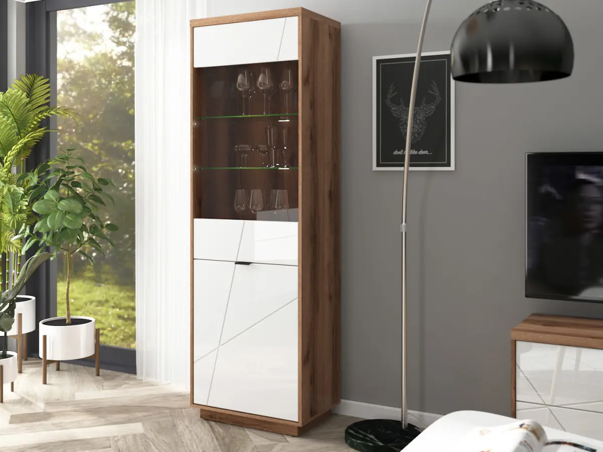 Vitrina Forn 64 cm con 2 puertas roble delano oscuro/blanco brillo