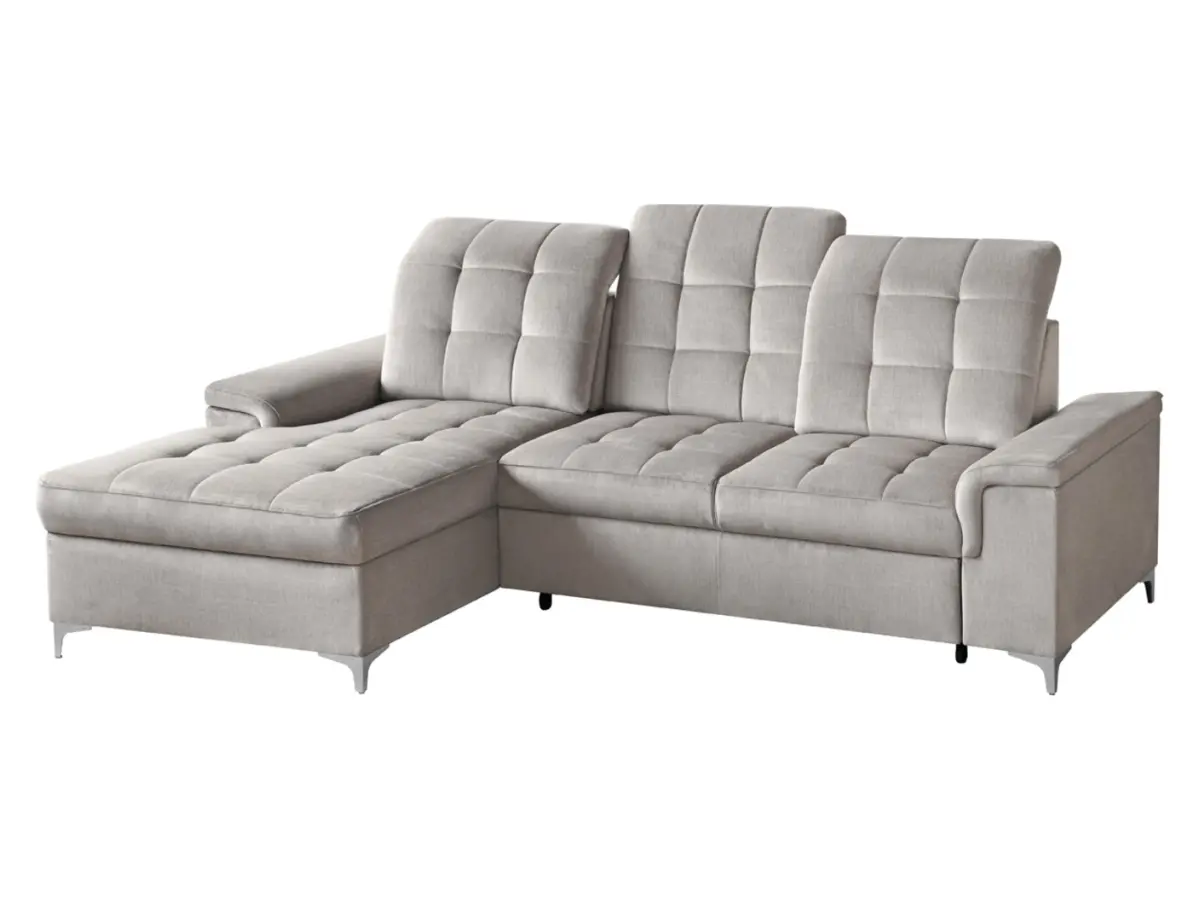 Sofá rinconero izquierdo Ariado convertible con contenedor de terciopelo beige