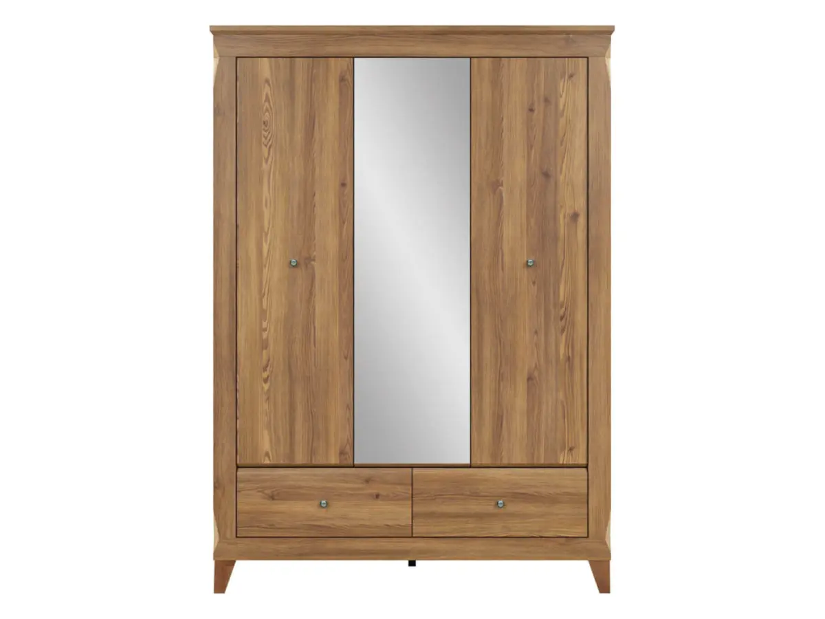 Armario de dos puertas Bergen 144 cm con espejo y cajón alerce sibiu dorado