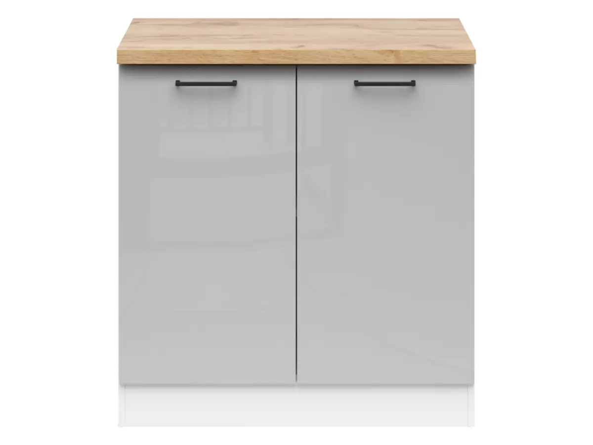 Mueble de cocina inferior Junona Line 80 cm de dos puertas gris claro brillo con encimera