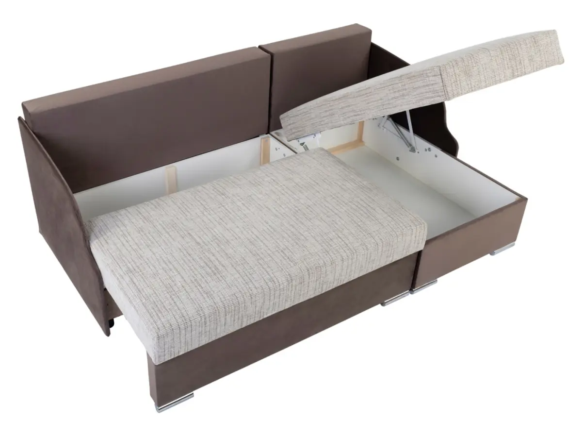 Sofá rinconera universal Merin con función de cama y 2 arcones marrón