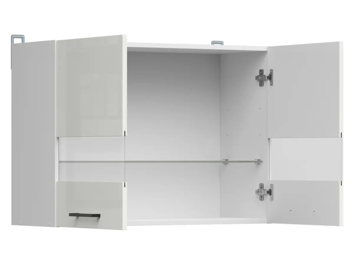 Armario de cocina superior Junona Line 80 cm de dos puertas con vitrina brillo tiza