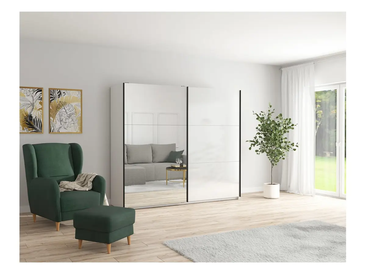 Armario de puertas correderas Tetrix 220 cm con espejo blanco brillo