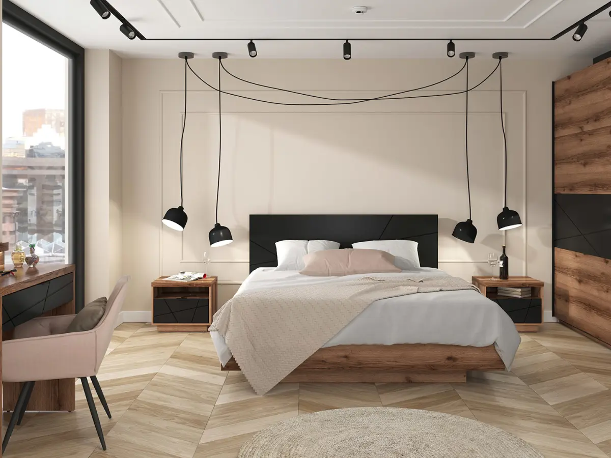 Туалетний столик з освітленням Forn 90 см з шухлядою дуб делано темний/чорний