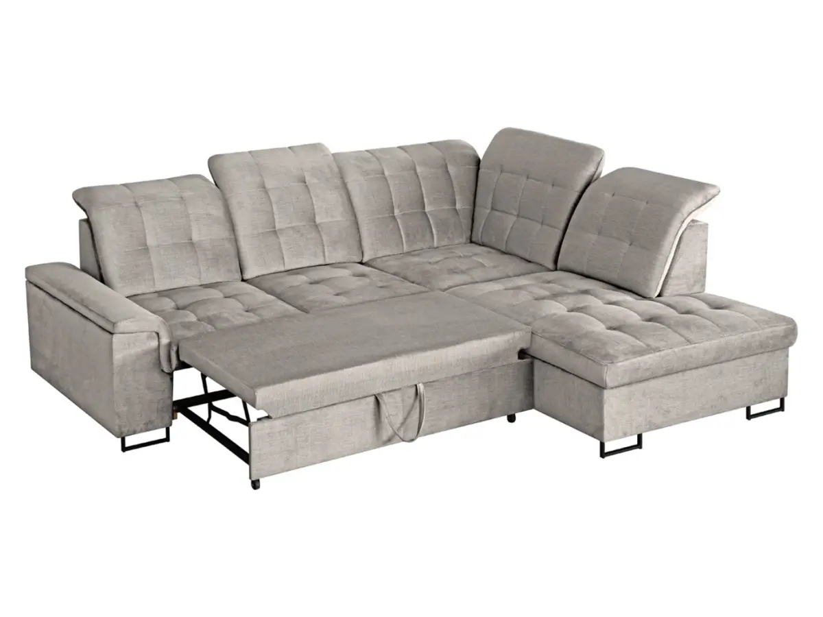 Sofá rinconera derecha Aragon convertible con reposacabezas y asiento regulables beige