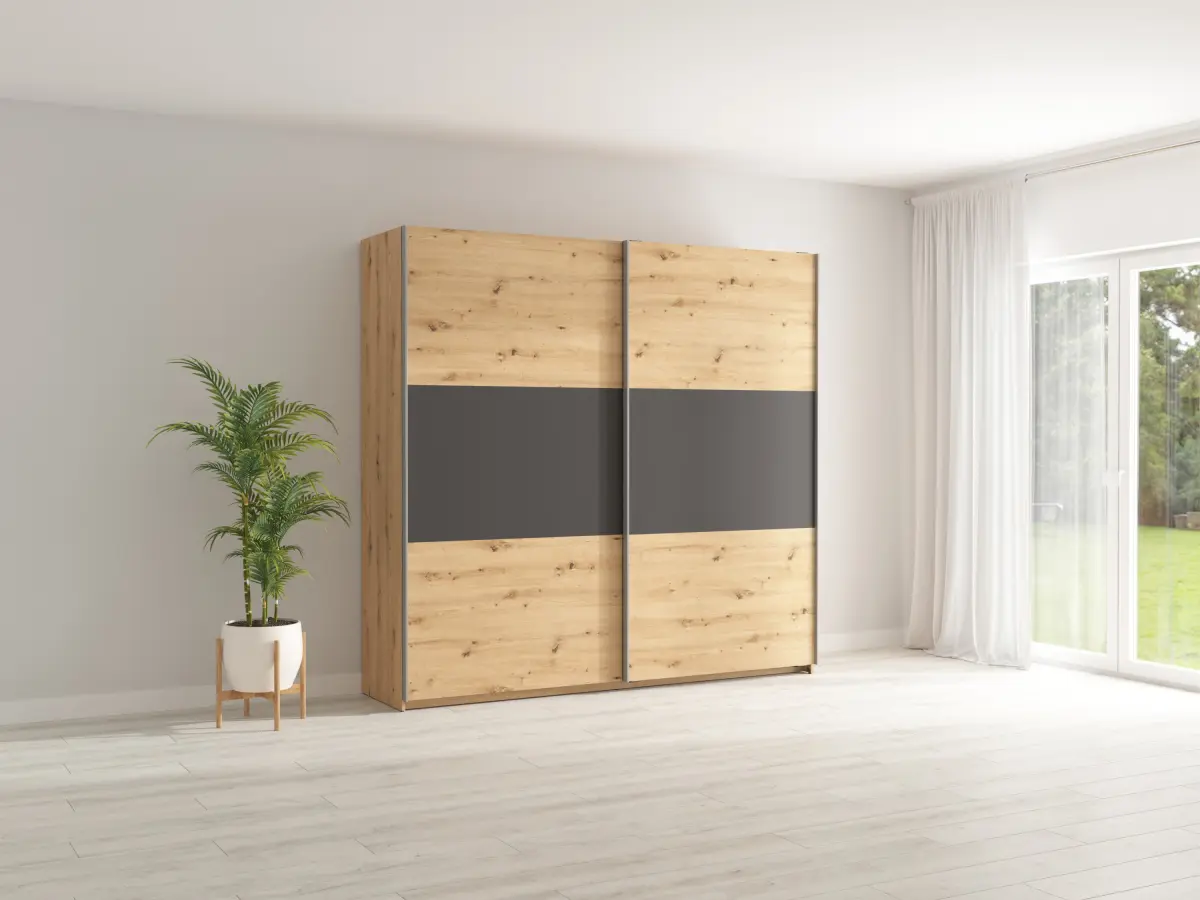 Armario de puertas correderas Saturn 218 cm roble artisan/grafito