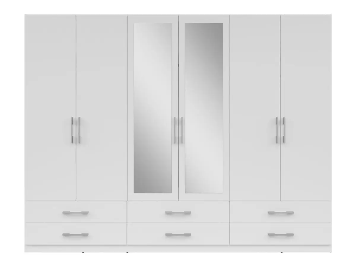 Armario de seis puertas Herford 270 cm con espejo y 6 cajones blanco