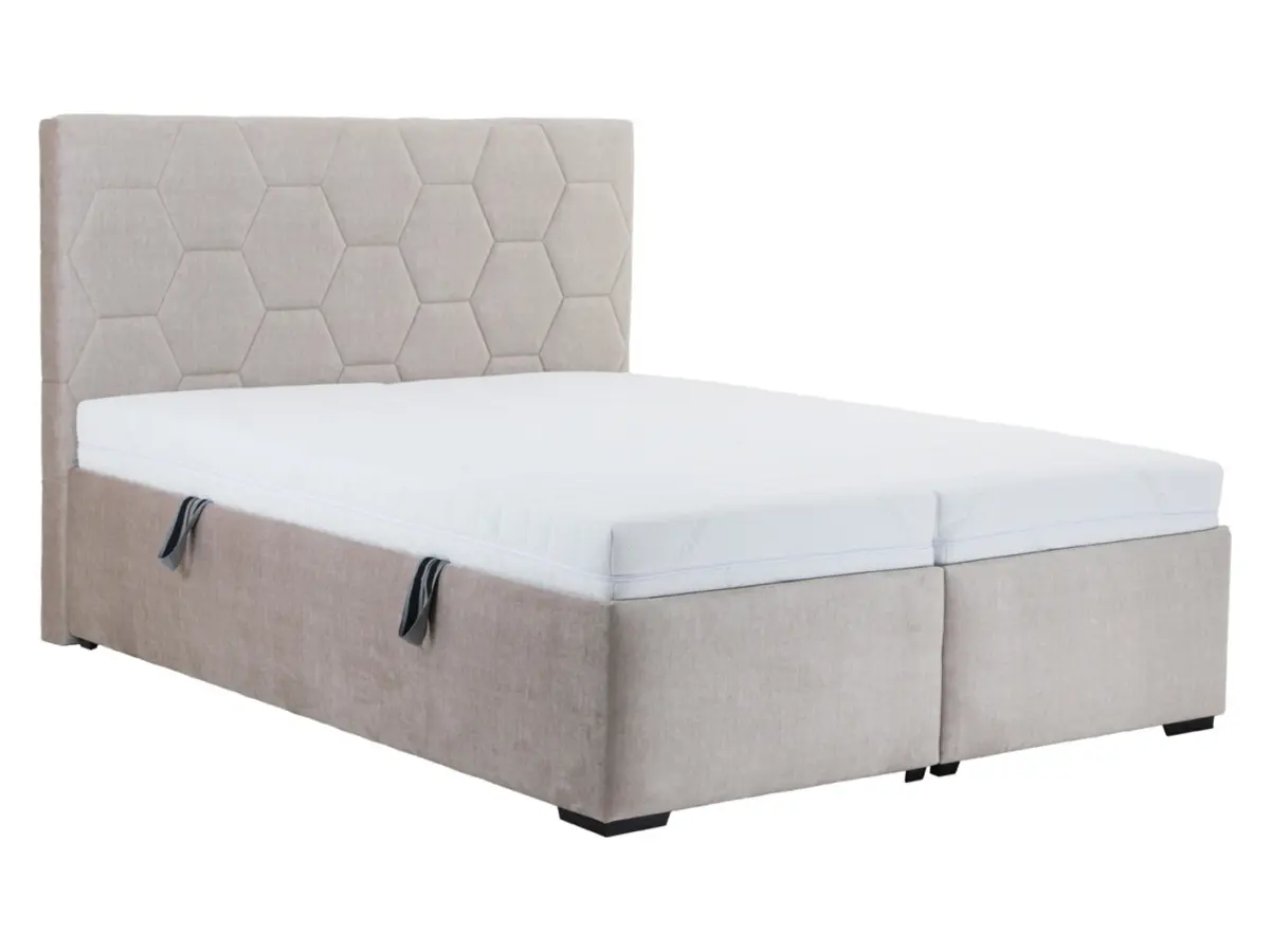 Cama tapizada Bora 160x200 con contenedores y somieres taupe