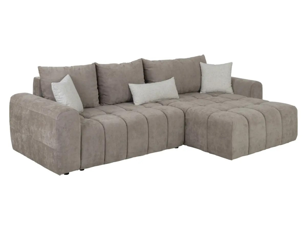 Sofá rinconera derecho Chill_Me convertible con arcón de chenilla marrón