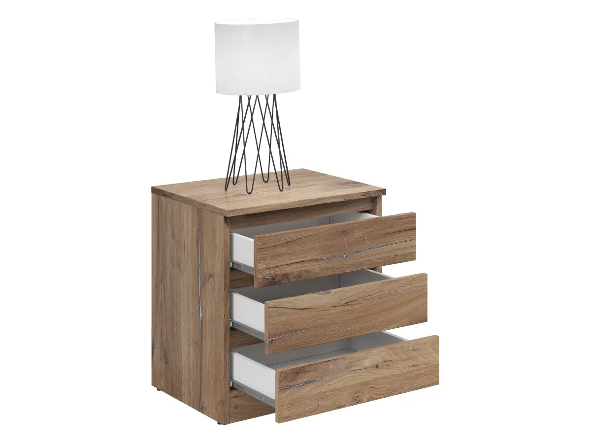 Mesita de noche Saturn 45 cm con 3 cajones roble flagstaff oscuro