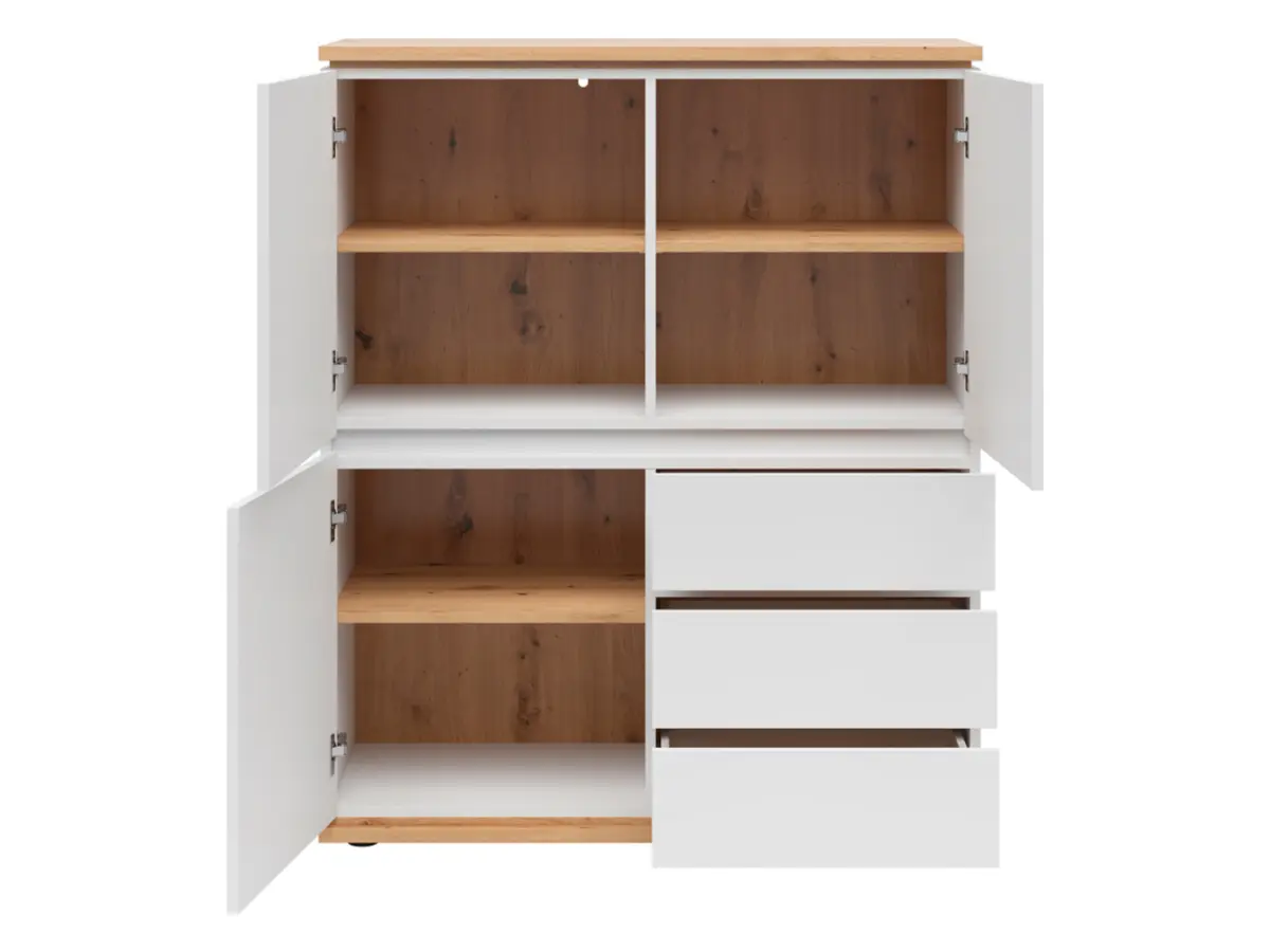 Cómoda Yamael 100 cm con 3 puertas y cajones blanca