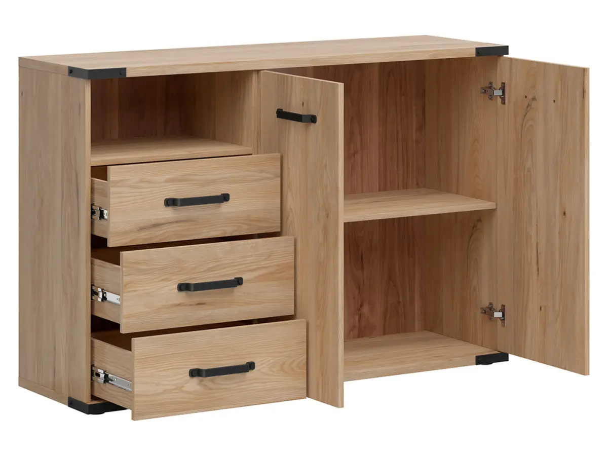 Cómoda Lara 130 cm con 2 puertas 3 cajones y estante fresno belarus