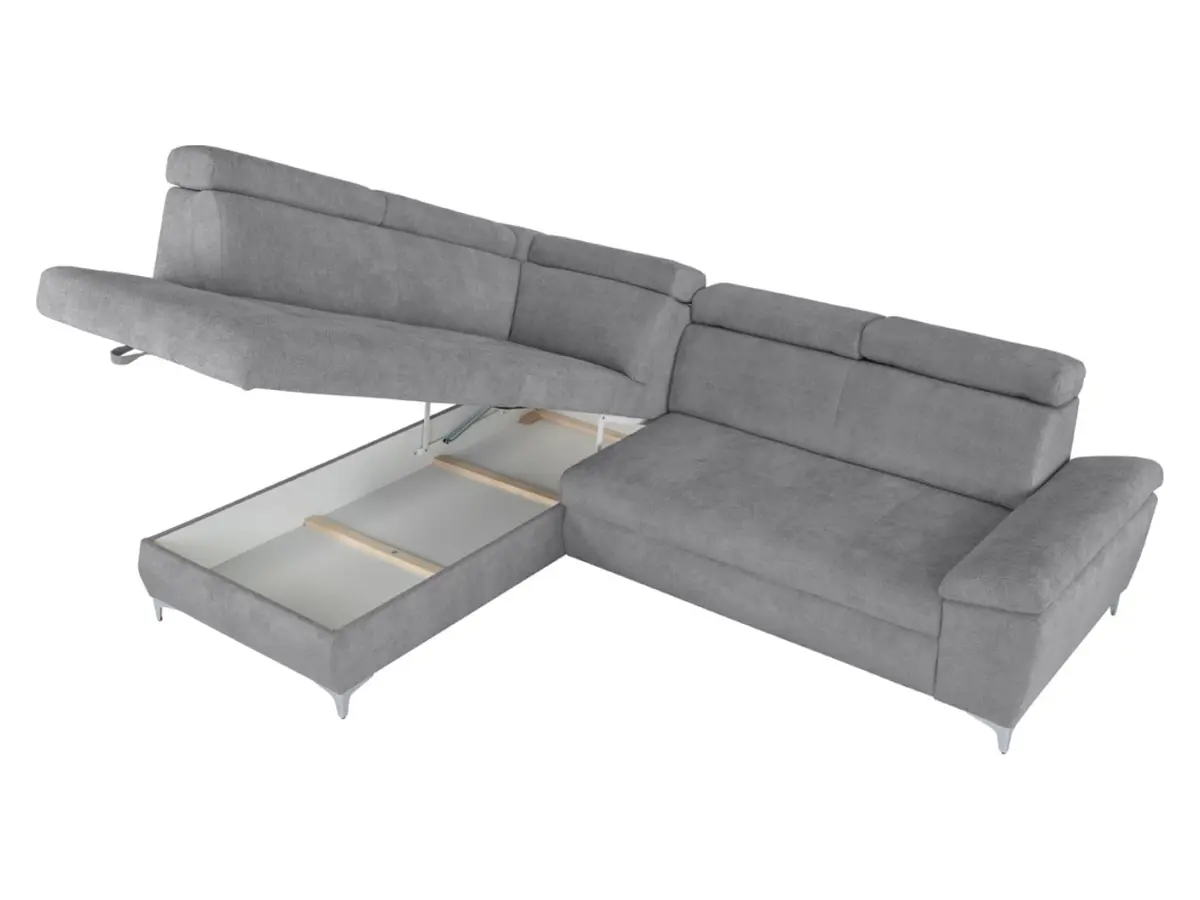 Sofá de esquina izquierdo Raul convertible con arcón gris