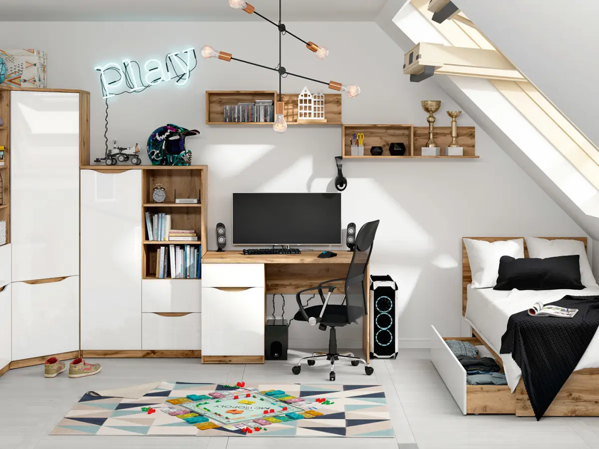 Corner wardrobe Nuis 78x78 cm wotan oak/white gloss