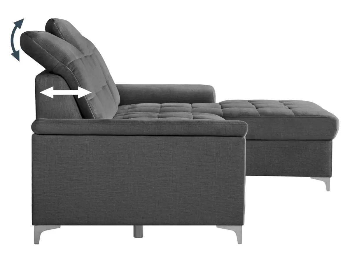 Sofá rinconera derecho Ariado convertible con arcón de terciopelo gris