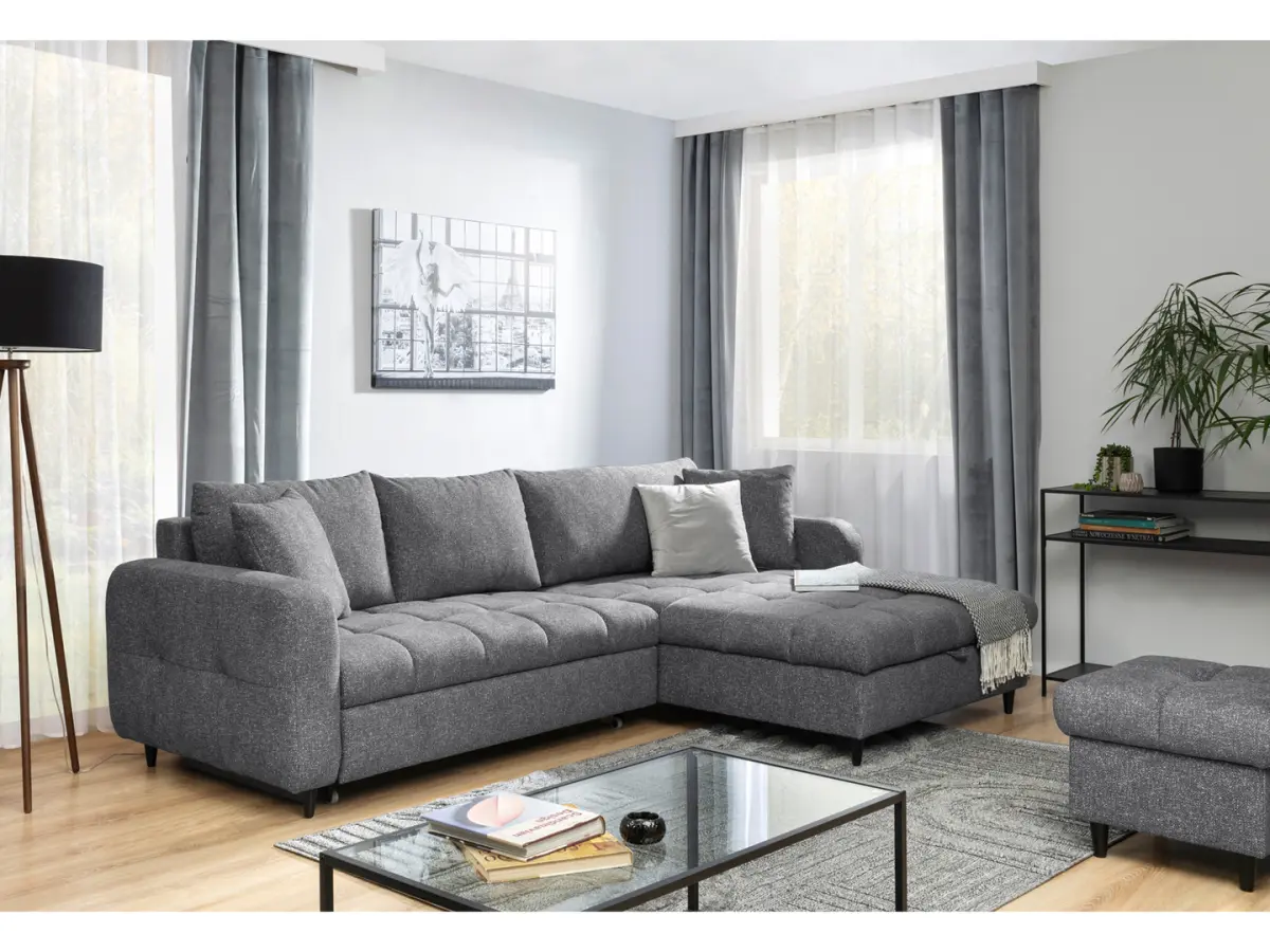 Sofá rinconera universal Twist New desplegable con arcón gris