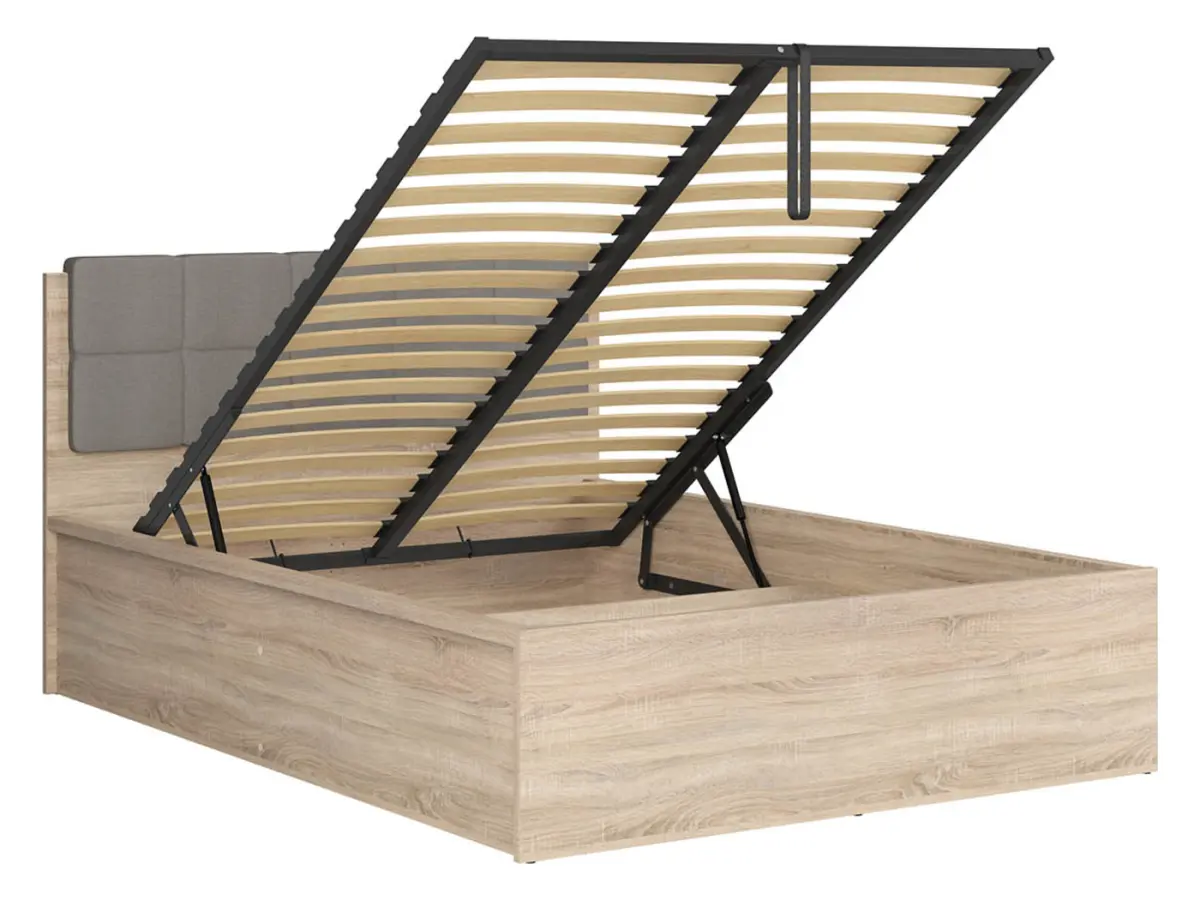Cama Tetrix 140x200 con somier y contenedor roble sonoma