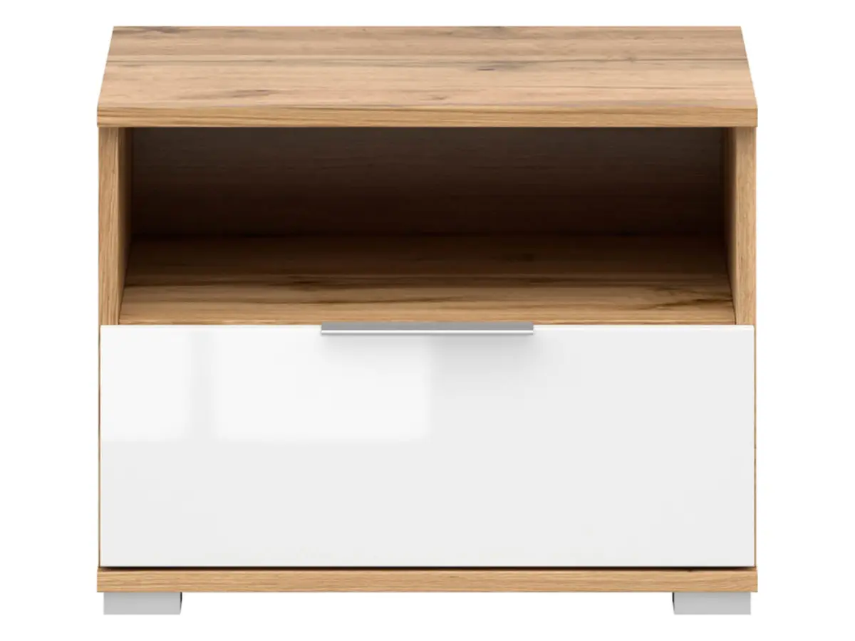 Mesita de noche Zele 50 cm con cajón roble wotan/blanco brillo